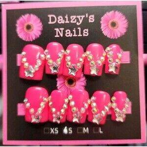 Small Size Pink Star Gems Press-on Nail Set Handmade Baby Duck 1.8 Cm Length